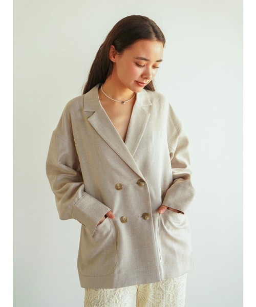 FIKA.(フィーカ)の「Drop shoulder double jacket(テーラードジャケット・レディース・ブラウン/ベージュ系・MEDIUM)」の9枚目の写真