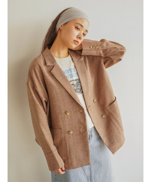 FIKA.(フィーカ)の「Drop shoulder double jacket(テーラードジャケット・レディース・ブラウン/ベージュ系・MEDIUM)」の4枚目の写真