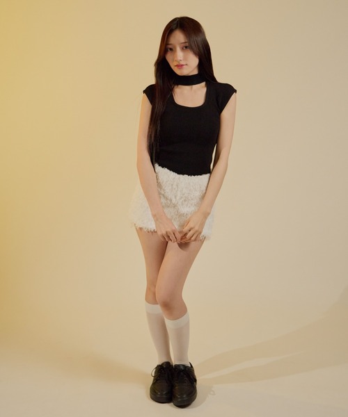 tinkerend(ティンカーエンド)の「Fur Shorts / ファーショートパンツ(スウェットパンツ・レディース・ブラック/ホワイト・FREE)」の20枚目の写真