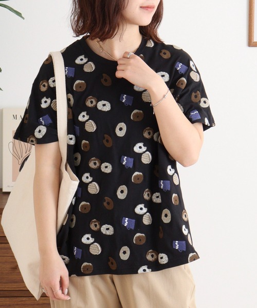 Emago（イマゴ）の「EMAGO ドーナツ刺繍ドルマンＴ（Tシャツ/カットソー・レディース・ブラック/オリーブ/アイボリー・FREE）」の16枚目の写真