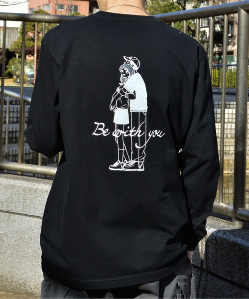 MODISH GAZE(モディシュガゼ)の「【MODISH GAZE】カップルイラストロンT Be with you(CP)(Tシャツ/カットソー・レディース・ブラック/ホワイト/ホワイト系1・M)」の3枚目の写真