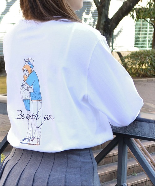 MODISH GAZE(モディシュガゼ)の「【MODISH GAZE】カップルイラストロンT Be with you(CP)(Tシャツ/カットソー・レディース・ブラック/ホワイト/ホワイト系1・M)」の6枚目の写真