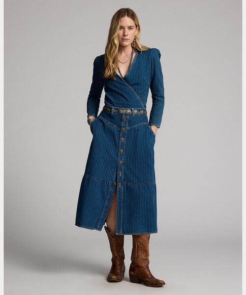 RRL(ダブル アール エル)の「インディゴ ストライプド デニム スカート(デニムスカート・レディース・ネイビー系1・1/2/3/4/5)」の9枚目の写真