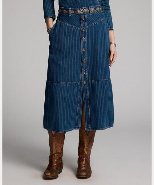 RRL(ダブル アール エル)の「インディゴ ストライプド デニム スカート(デニムスカート・レディース・ネイビー系1・1/2/3/4/5)」の8枚目の写真