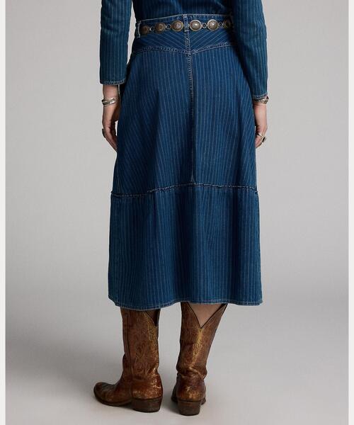 RRL(ダブル アール エル)の「インディゴ ストライプド デニム スカート(デニムスカート・レディース・ネイビー系1・1/2/3/4/5)」の7枚目の写真