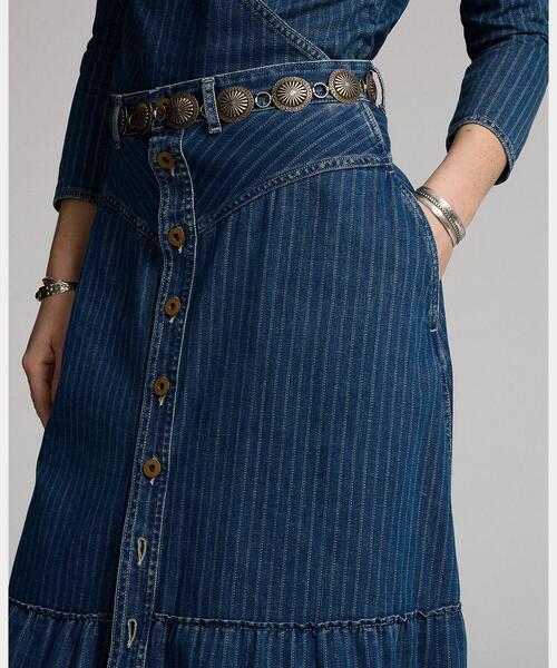 RRL(ダブル アール エル)の「インディゴ ストライプド デニム スカート(デニムスカート・レディース・ネイビー系1・1/2/3/4/5)」の6枚目の写真