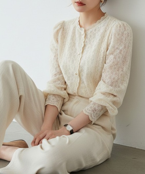 maison de LATIR(メゾンドラティール)の「大人のレースシアーフリルブラウス。主役級の花柄レースが可愛い春ブラウス(シャツ/ブラウス・レディース・ベージュ・ONESIZE)」の19枚目の写真