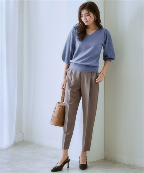 7days Life Styling(セブンデイズライフスタイリング)の「【接触冷感/UVカット/遮熱】透かし編みパフ袖ニット(ニット/セーター・レディース・ブラック/オフホワイト/杢グレー/ブルー・S/M/L/LL)」の10枚目の写真