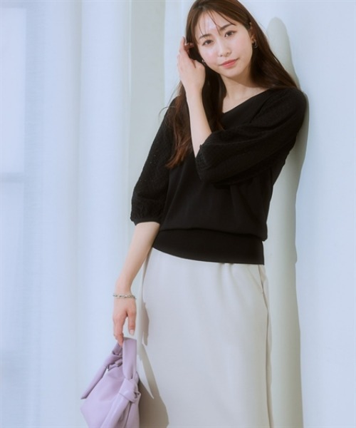 7days Life Styling(セブンデイズライフスタイリング)の「【接触冷感/UVカット/遮熱】透かし編みパフ袖ニット(ニット/セーター・レディース・ブラック/オフホワイト/杢グレー/ブルー・S/M/L/LL)」の18枚目の写真