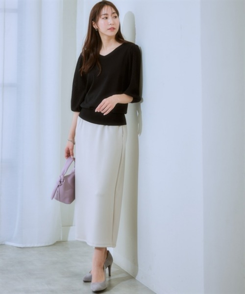 7days Life Styling(セブンデイズライフスタイリング)の「【接触冷感/UVカット/遮熱】透かし編みパフ袖ニット(ニット/セーター・レディース・ブラック/オフホワイト/杢グレー/ブルー・S/M/L/LL)」の17枚目の写真