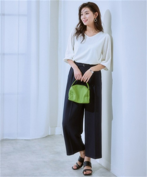 7days Life Styling(セブンデイズライフスタイリング)の「【接触冷感/UVカット/遮熱】透かし編みパフ袖ニット(ニット/セーター・レディース・ブラック/オフホワイト/杢グレー/ブルー・S/M/L/LL)」の19枚目の写真