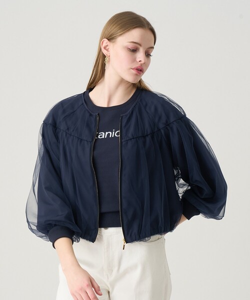 ANAYI(アナイ)の「チュールヨークギャザーブルゾン(ブルゾン・レディース・ネイビー/ホワイト・38/36/34)」の2枚目の写真