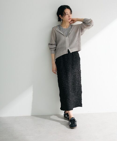 Green　Parks（グリーンパークス）の「メッシュニットパーカー（パーカー・レディース・オフホワイト/グレー/サックスブルー・FREE）」の6枚目の写真