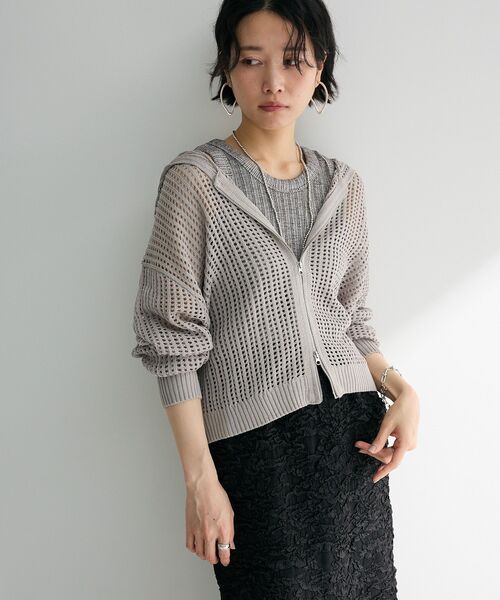 Green　Parks（グリーンパークス）の「メッシュニットパーカー（パーカー・レディース・オフホワイト/グレー/サックスブルー・FREE）」の10枚目の写真