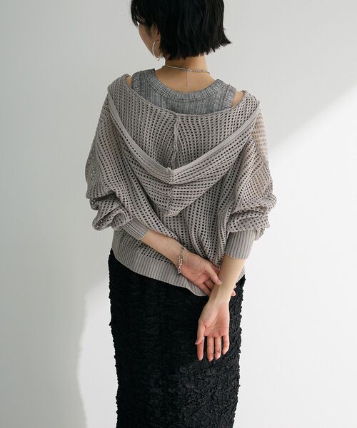 Green　Parks（グリーンパークス）の「メッシュニットパーカー（パーカー・レディース・オフホワイト/グレー/サックスブルー・FREE）」の11枚目の写真