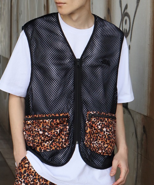 FIRST DOWN(ファーストダウン)の「【FIRST DOWN/ファーストダウン】TASLAN NYLON MESH VEST/タスランナイロン メッシュベスト(ベスト・メンズ・レオパード/ミント/ブラック・XL/L/M)」の3枚目の写真