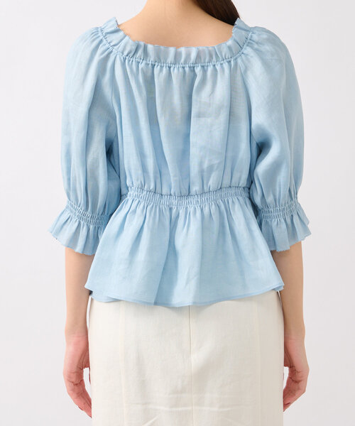 La boutique BonBon（ラブティックボンボン）の「【復刻・全骨格対応】シャーリングギャザーブラウス（シャツ/ブラウス・レディース・ネイビー/ホワイト/サックスブルー/ピンク・FREE）」の6枚目の写真
