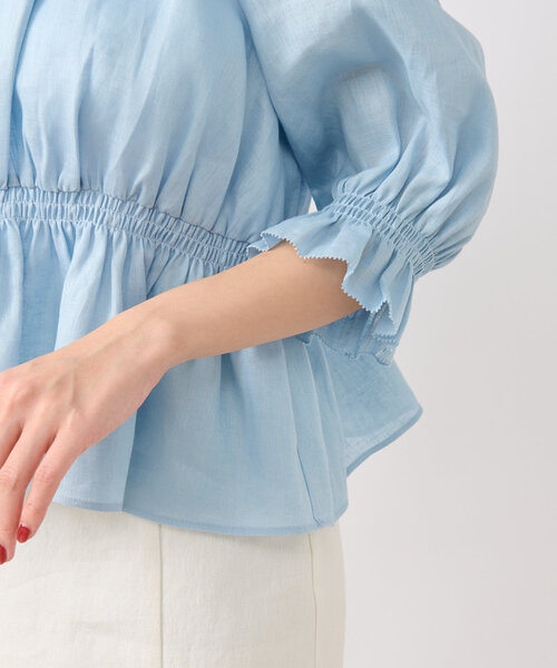 La boutique BonBon（ラブティックボンボン）の「【復刻・全骨格対応】シャーリングギャザーブラウス（シャツ/ブラウス・レディース・ネイビー/ホワイト/サックスブルー/ピンク・FREE）」の8枚目の写真