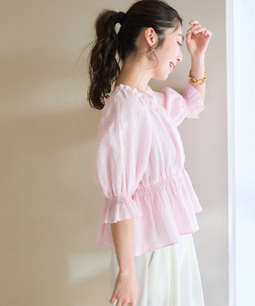 La boutique BonBon（ラブティックボンボン）の「【復刻・全骨格対応】シャーリングギャザーブラウス（シャツ/ブラウス・レディース・ネイビー/ホワイト/サックスブルー/ピンク・FREE）」の17枚目の写真