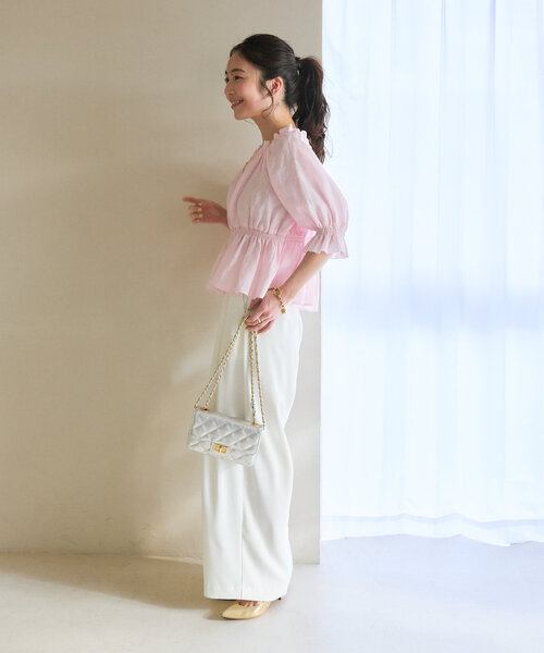La boutique BonBon（ラブティックボンボン）の「【復刻・全骨格対応】シャーリングギャザーブラウス（シャツ/ブラウス・レディース・ネイビー/ホワイト/サックスブルー/ピンク・FREE）」の20枚目の写真