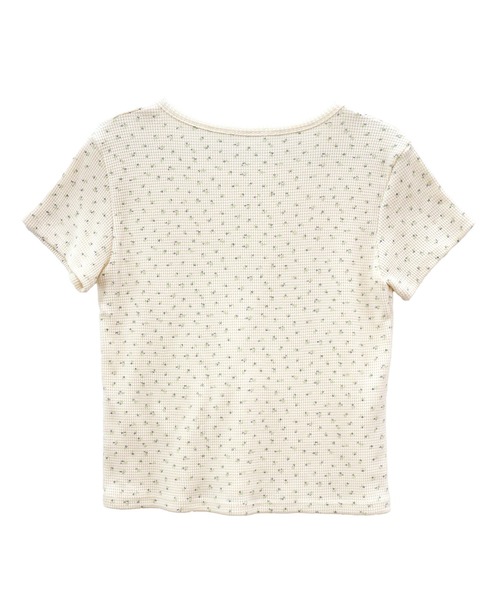 tシャツ 花柄半袖サーマルカットソー/ワッフル 花柄 小花柄 シンプル 春服 夏服 チビT コンパクト 韓国 ガーリー レディース セール】花柄半袖サーマルカットソー/ワッフル 花柄 小花柄