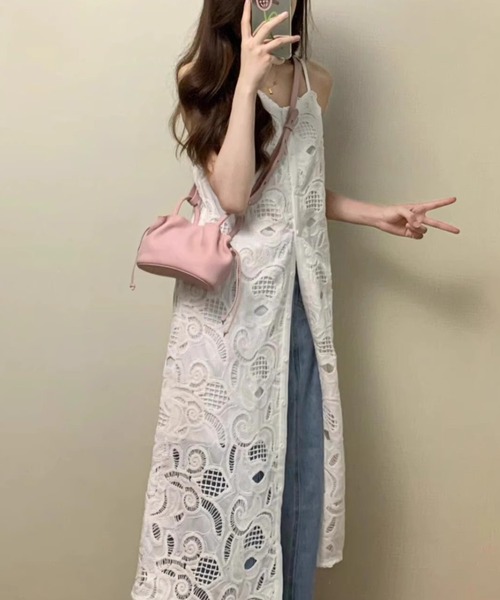gossip!ロサンゼルス(ゴシップロサンゼルス)の「フロントオープン 総レースキャミソールワンピース(ワンピース・レディース・ホワイト・M)」の12枚目の写真