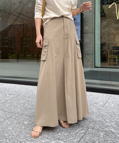 DouDou(ドゥドゥ)の「綿リヨセルピグメント加工カーゴスカート(スカート・レディース・ブラック/ベージュ/ブラウン・FREE/TM)」の3枚目の写真