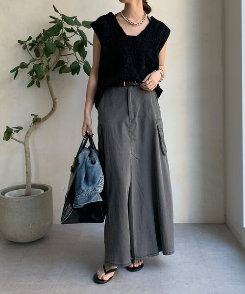 DouDou(ドゥドゥ)の「綿リヨセルピグメント加工カーゴスカート(スカート・レディース・ブラック/ベージュ/ブラウン・FREE/TM)」の19枚目の写真