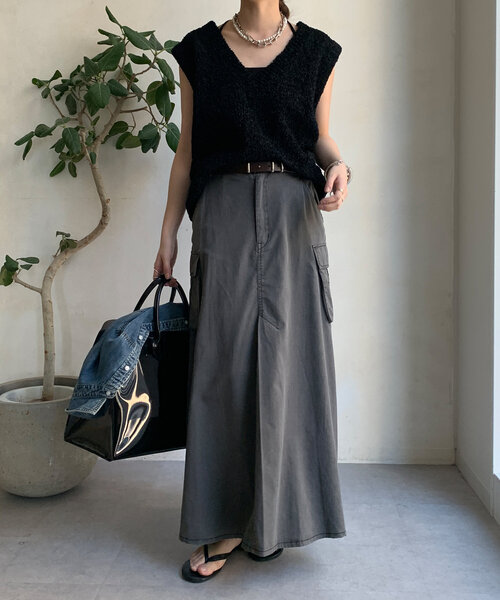 DouDou(ドゥドゥ)の「綿リヨセルピグメント加工カーゴスカート(スカート・レディース・ブラック/ベージュ/ブラウン・FREE/TM)」の20枚目の写真