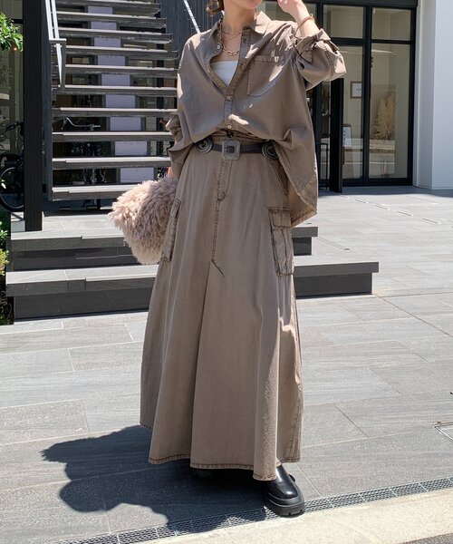 DOUDOU 綿リヨセルピグメント加工カーゴスカート セール】綿リヨセルピグメント加工カーゴスカート（スカート