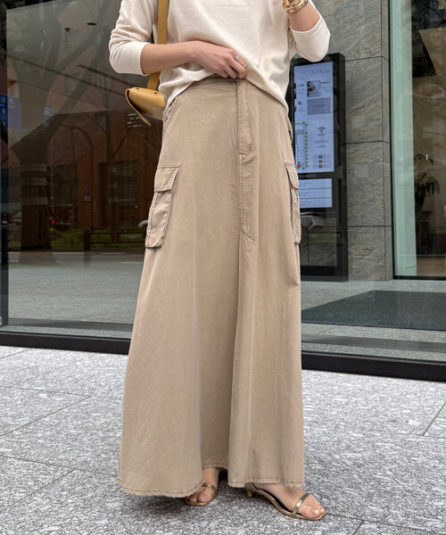 DouDou(ドゥドゥ)の「綿リヨセルピグメント加工カーゴスカート(スカート・レディース・ブラック/ベージュ/ブラウン・FREE/TM)」の11枚目の写真