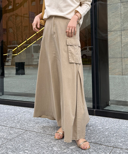 DouDou(ドゥドゥ)の「綿リヨセルピグメント加工カーゴスカート(スカート・レディース・ブラック/ベージュ/ブラウン・FREE/TM)」の12枚目の写真