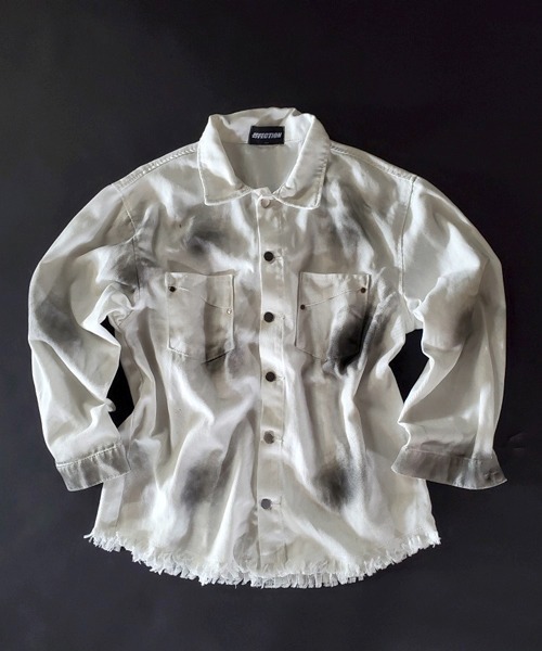 EFFECTION(エフェクション)の「EFFECTION // spray painting letter print fringe denim shirt〈スプレー加工 レタープリント フリンジ デニム シャツ〉(シャツ/ブラウス・メンズ・ホワイト系その他/ブラック系その他・MEDIUM/LARGE/X-LARGE)」の17枚目の写真