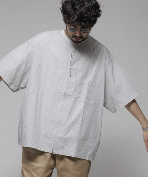 HINSON（ヒンソン）の「HINSON/ヒンソン フルジップカーディガン ショートスリーブシャツ/ブロード（シャツ/ブラウス・メンズ・ホワイト/ブラック/グレー系その他/サックスブルー/ブルー系その他・MEDIUM/LARGE）」の4枚目の写真