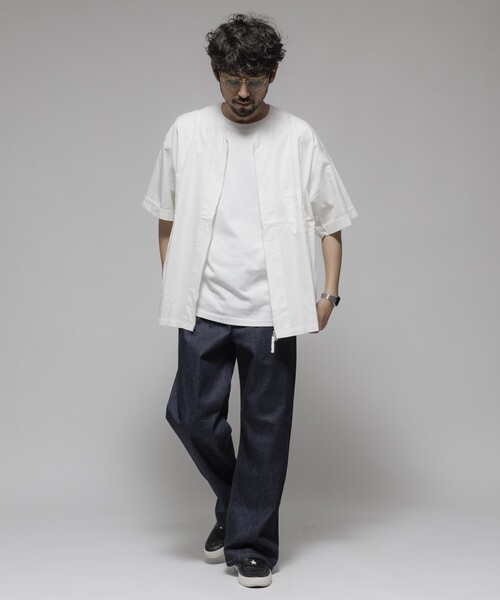 HINSON（ヒンソン）の「HINSON/ヒンソン フルジップカーディガン ショートスリーブシャツ/ブロード（シャツ/ブラウス・メンズ・ホワイト/ブラック/グレー系その他/サックスブルー/ブルー系その他・MEDIUM/LARGE）」の2枚目の写真