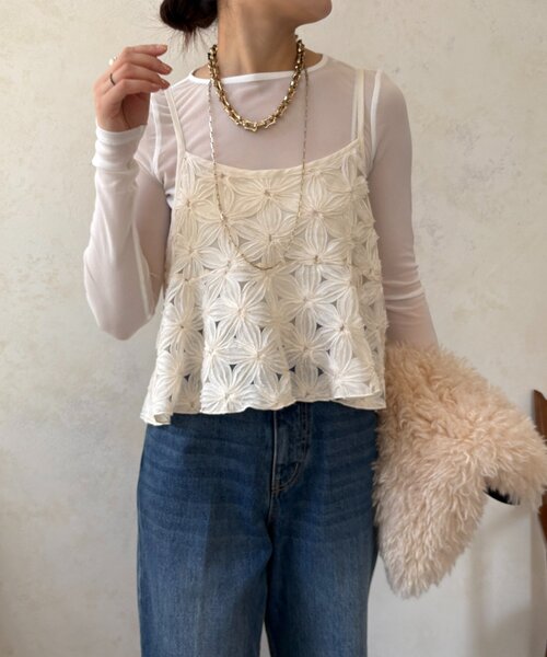 DOUDOUチュールフラワーキャミ WEB限定】チュールフラワーキャミ（シャツ/ブラウス）｜DouDou