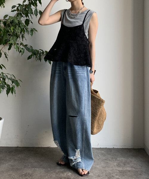 DouDou 【WEB限定】チュールフラワーキャミ セール】【WEB限定】チュールフラワーキャミ（シャツ/ブラウス