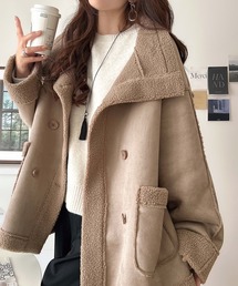 classicalelf（クラシカルエルフ）の「ふんわりボアで叶える、大人の暖かアウター。フェイクスエードムートンPコート(ミドル丈)（ブルゾン）」