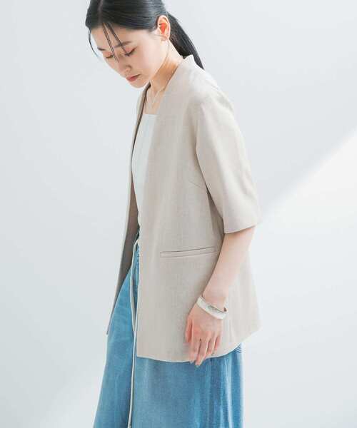 URBAN RESEARCH（アーバンリサーチ）の「『UVカット/吸水速乾/イージーケア』『UR TECH DRYLUXE』 ハーフスリーブジャケット（その他アウター・レディース・ライトベージュ/ブラック・FREE）」の11枚目の写真