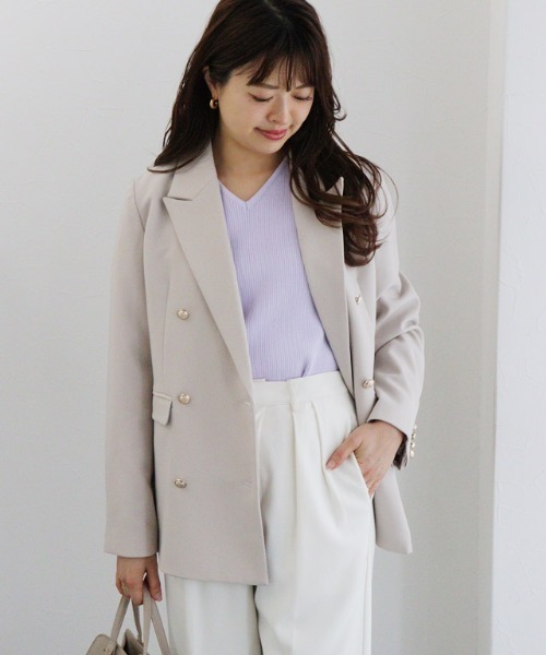 Pierrot(ピエロ)の「シアードッキングキャンディースリーブVネックニット(Tシャツ/カットソー・レディース・ブラック/ライトブルー/グレー/オフホワイト/ラベンダー・M/L)」の6枚目の写真