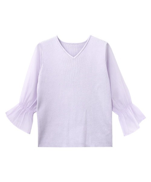Pierrot(ピエロ)の「シアードッキングキャンディースリーブVネックニット(Tシャツ/カットソー・レディース・ブラック/ライトブルー/グレー/オフホワイト/ラベンダー・M/L)」の7枚目の写真