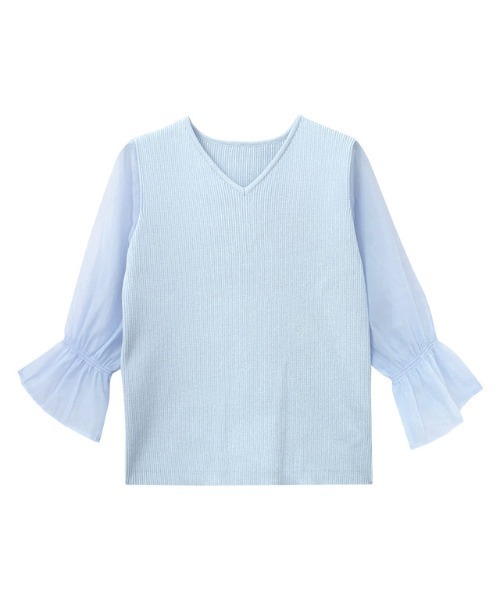Pierrot(ピエロ)の「シアードッキングキャンディースリーブVネックニット(Tシャツ/カットソー・レディース・ブラック/ライトブルー/グレー/オフホワイト/ラベンダー・M/L)」の10枚目の写真