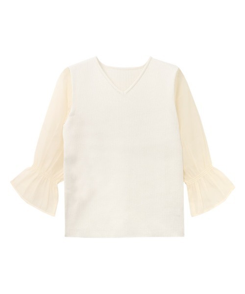 Pierrot(ピエロ)の「シアードッキングキャンディースリーブVネックニット(Tシャツ/カットソー・レディース・ブラック/ライトブルー/グレー/オフホワイト/ラベンダー・M/L)」の19枚目の写真