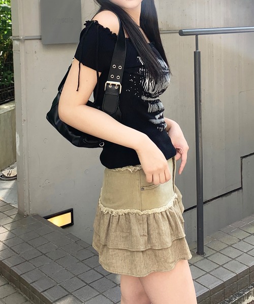 lilful（リルフル）の「【インパン付き】配色フリルミニスカート（スカート・レディース・ベージュ/グレー・M/S）」の16枚目の写真