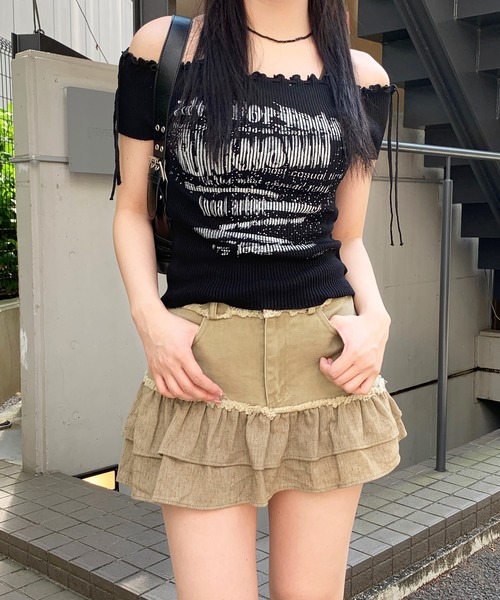 lilful（リルフル）の「【インパン付き】配色フリルミニスカート（スカート・レディース・ベージュ/グレー・M/S）」の17枚目の写真