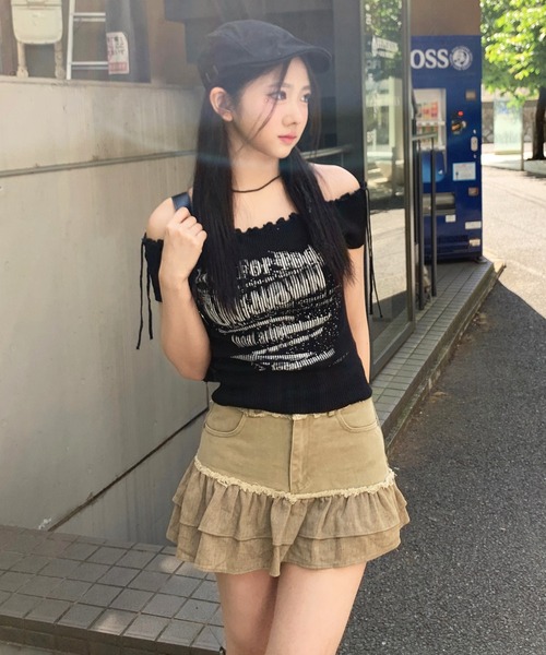 lilful（リルフル）の「【インパン付き】配色フリルミニスカート（スカート・レディース・ベージュ/グレー・M/S）」の19枚目の写真