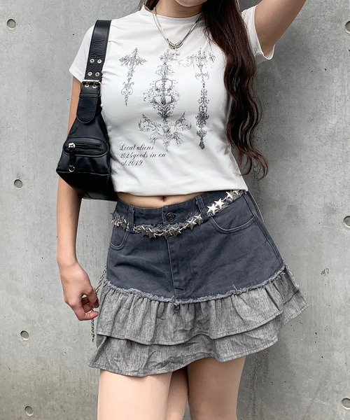 lilful（リルフル）の「【インパン付き】配色フリルミニスカート（スカート・レディース・ベージュ/グレー・M/S）」の9枚目の写真