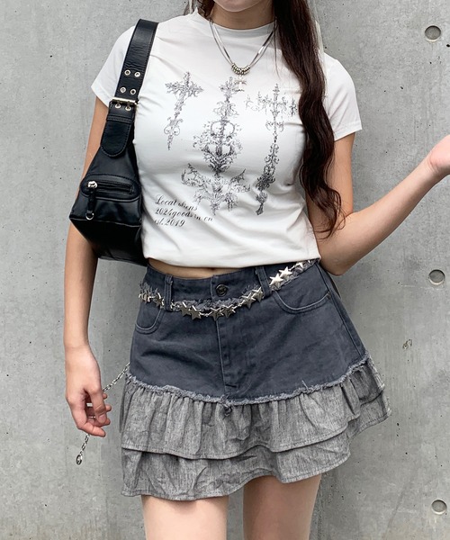lilful（リルフル）の「【インパン付き】配色フリルミニスカート（スカート・レディース・ベージュ/グレー・M/S）」の8枚目の写真