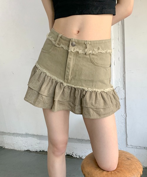 lilful（リルフル）の「【インパン付き】配色フリルミニスカート（スカート・レディース・ベージュ/グレー・M/S）」の22枚目の写真