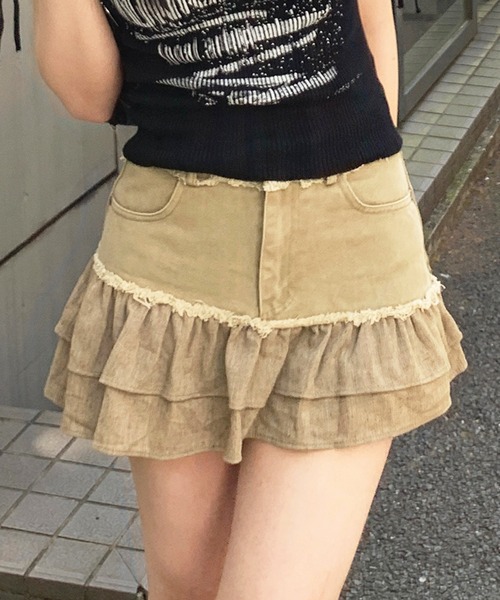 lilful（リルフル）の「【インパン付き】配色フリルミニスカート（スカート・レディース・ベージュ/グレー・M/S）」の20枚目の写真
